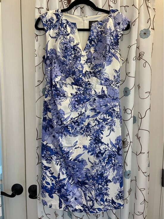 Adrianna Papell Dresses & Skirts - Like New Women's Sz 6P Adrianna Papell Blue Floral Sheath Dress